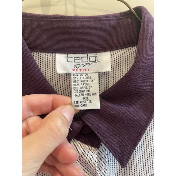 Vintage 80s Collared Purple Cat Theme Button Up Petite XL READ - Picture 3 of 7